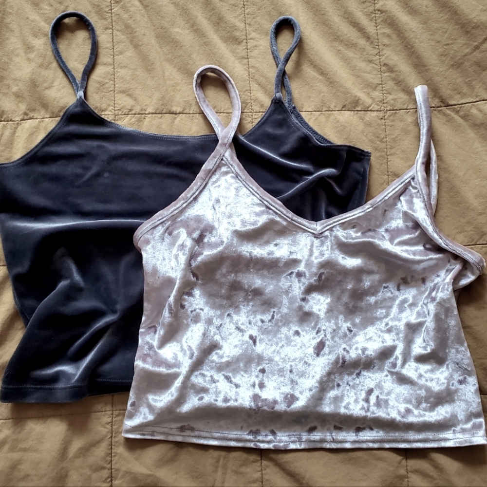 Two velvet camisole-style cropped tanks